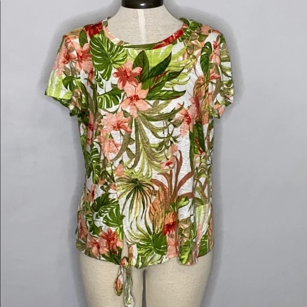 J. Jill Love Linen Tropical Tie Short Sleeve Top
